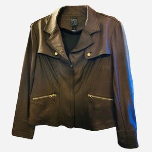 Clara Sunwoo Dark Brown Size M Liquid Leather Jacket with Gold Accents